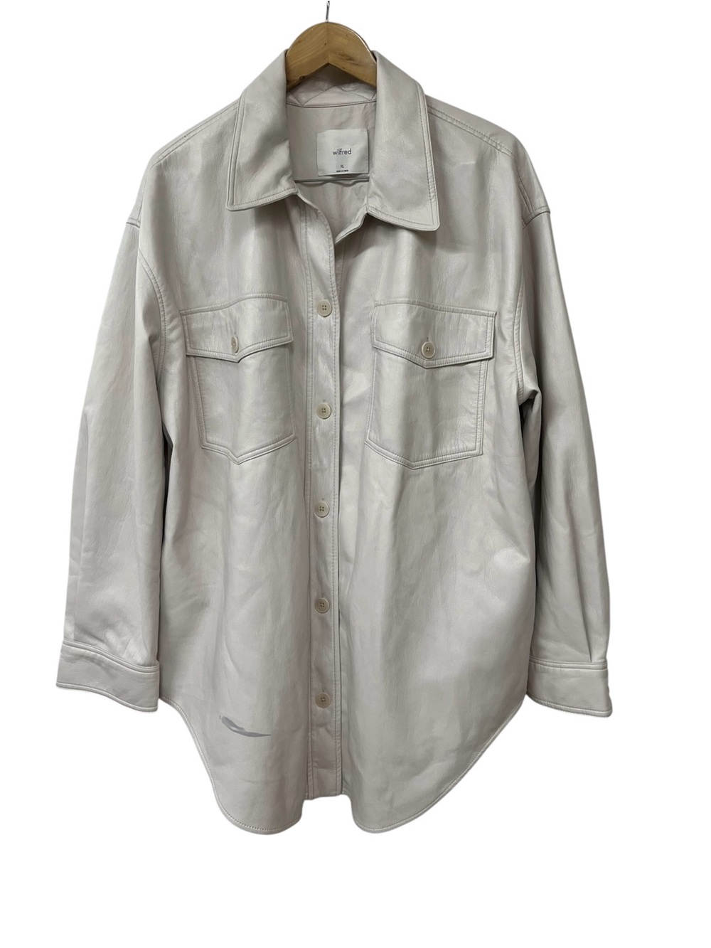 Wilfred Aritzia The Ganna Faux Leather Shirt Jacket Shacket Beige XL
